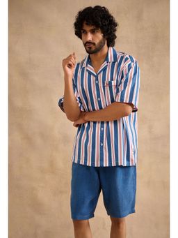 neopalms - Men Notched Lapel Stripes Multi-Color Pure Cotton Casual Shirt