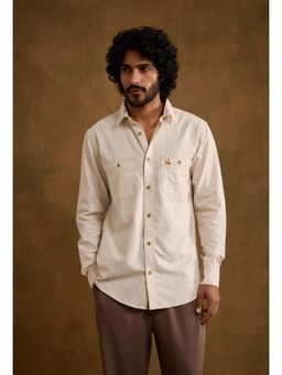 neopalms - Men Collar Neck Solid Beige Other Casual Shirt