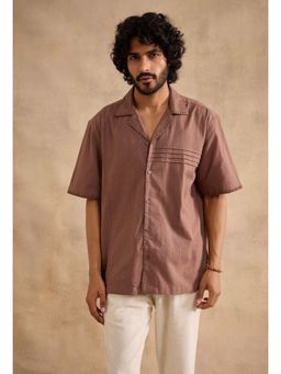 neopalms - Men Collar Neck Stripes Brown Other Casual Shirt