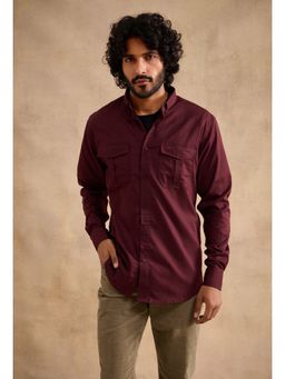 neopalms - Men Collar Neck Solid Maroon Other Casual Shirt