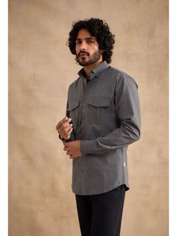neopalms - Men Collar Neck Solid Grey Other Casual Shirt