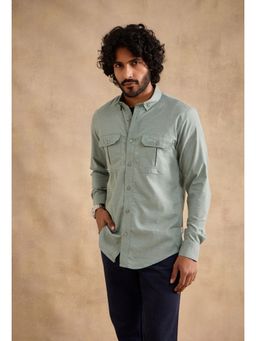neopalms - Men Collar Neck Solid Green Other Casual Shirt
