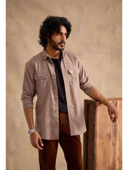 neopalms - Men Collar Neck Solid Brown Other Casual Shirt