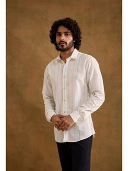 neopalms - Men Collar Neck Stripes Multi-Color Pure Cotton Casual Shirt