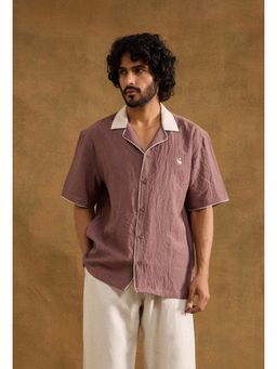 neopalms - Men Notched Lapel Solid Brown Pure Cotton Casual Shirt