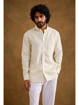 neopalms - Men Collar Neck Stripes Multi-Color Linen Casual Shirt
