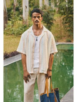 neopalms - Men Notched Lapel Stripes Multi-Color Pure Cotton Casual Shirt