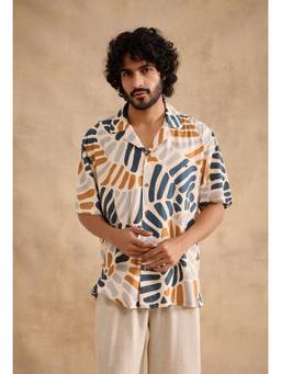neopalms - Men Notched Lapel Printed Multi-Color Viscose Casual Shirt