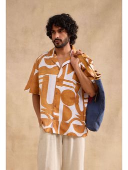 neopalms - Men Notched Lapel Printed Multi-Color Linen Blend Casual Shirt