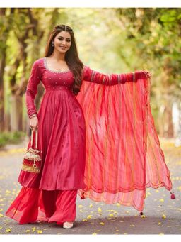 Paulmi & Harsh - Rani Pink Embroidered Anarkali (Set of 3)