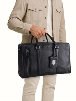 Hidesign - Genuine Leather Unisex Black Duffle Bag with Detachable Strap (L)
