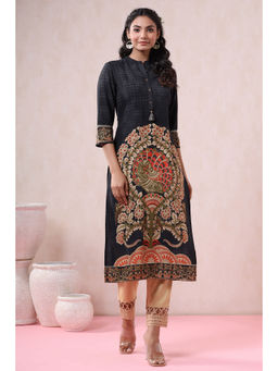 Juniper - Black Rayon Printed Straight Kurta