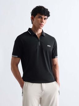 U.S. POLO ASSN. - Black Men's Solid Slim Fit Polo T-shirt