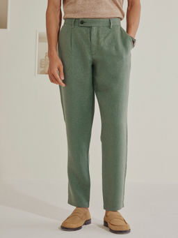 Andamen - Regular Fit Casual Men Green Twill Linen Trouser