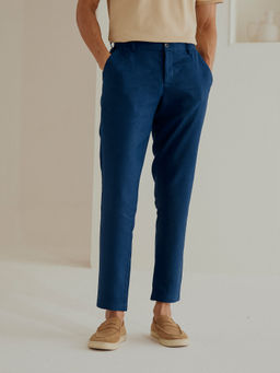 Andamen - Regular Fit Casual Men Blue Twill Linen Trouser