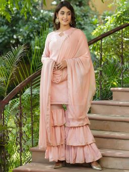 Vaamsi - Women Poly Chanderi Woven Design Kurta Sharara & Dupatta (Set of 3)