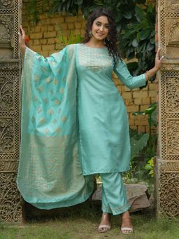 Vaamsi - Women Poly Silk Yoke Design Kurta Trousers Dupatta (Set of 3)