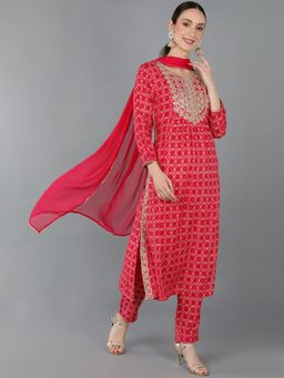 Vaamsi - Women Viscose Rayon Embroidered Kurta Trousers with Dupatta (Set of 3)