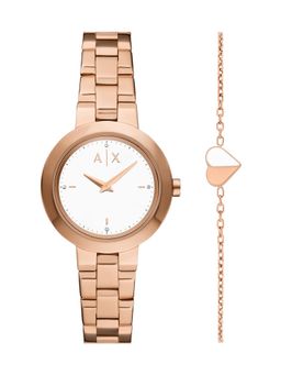 ARMANI EXCHANGE - Rose Gold Toned Womens Quartz Watch with Bracelet Ax7175Set (M)