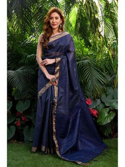 Beatitude - Navy Blue Handwoven Kota Banswara Silk Saree with Unstitched Blouse