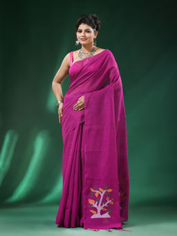 Angoshobha - Pink Body Motifs Blended Cotton Handloom Saree with Unstitched Blouse