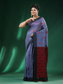 Angoshobha - Purple Body Intricate Design Border Silk Linen Handloom Saree with Unstitched Blouse