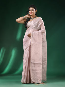 Angoshobha - Pink Pale Body Tissue Handloom Saree with Unstitched Blouse