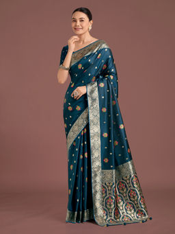 Monjolika Fashion - Teal Charming Soft Banarasi Zari Woven Designer Satin Silk Saree with Unstitched Blouse