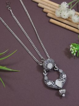 I Jewels - Ethnic Silver Oxidised Mirror Work White Stone Mathapatti