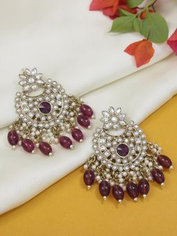 I Jewels - Purple Gold Plated Traditional Kundan Pearl Chandbali Earrings -E3153Wi