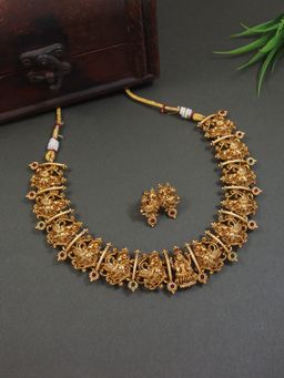 I Jewels - Gold Plated Traditional Antique Temple Choker Necklace Set