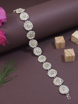 I Jewels - Gold Plated Traditional Floral Kundan Pearl Sheeshphool Matha Patti Sheeshpatti