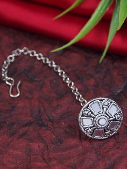 I Jewels - Ethnic Silver Oxidised Mirror Work Borla/Maang Tikka