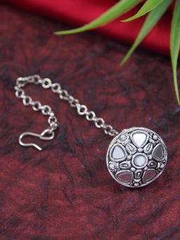 I Jewels - Ethnic Silver Oxidised Mirror Work Borla/Maang Tikka