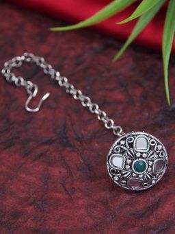 I Jewels - Ethnic Silver Oxidised Mirror Work Borla/Maang Tikka