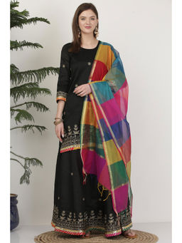 Kaanchie Nanggia - Poly Silk Black Embroidery Lehenga (Set of 3)