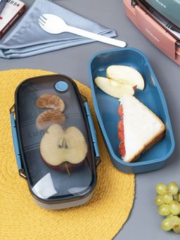 Voncasa - Double Layer Lunch Box (1200 Ml), Dual Tone, Dark Blue, Plastic