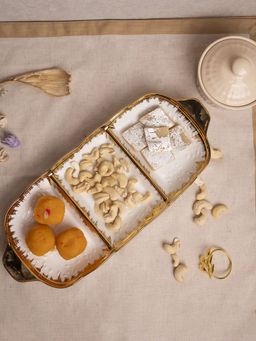 Voncasa - Golden Edge Off White Dish