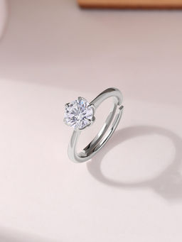 Ornate Jewels - 925 Silver 2 Carat American Diamond Solitaire Adjustable Ring for Women & Girls