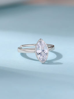 Ornate Jewels - 925 Silver 3 Carat American Diamond Solitaire Adjustable Ring for Women & Girls