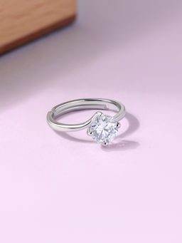 Ornate Jewels - 925 Silver 2.30 Carat American Diamond Solitaire Adjustable Ring for Women & Girls