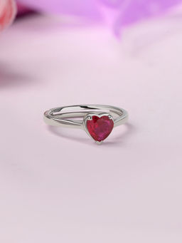 Ornate Jewels - 925 Silver 0.80 Carat Heart Red Ruby Solitaire Adjustable Ring for Women & Girls