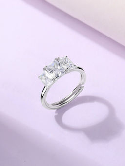 Ornate Jewels - 925 Silver American Diamond Trinity Sparkle Adjustable Ring for Women & Girls