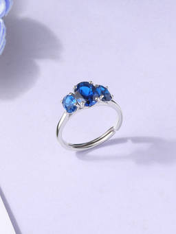 Ornate Jewels - 925 Hallmark 1.5 Carat Blue CZ Sapphire Serenity Adjustable Ring for Women & Girls