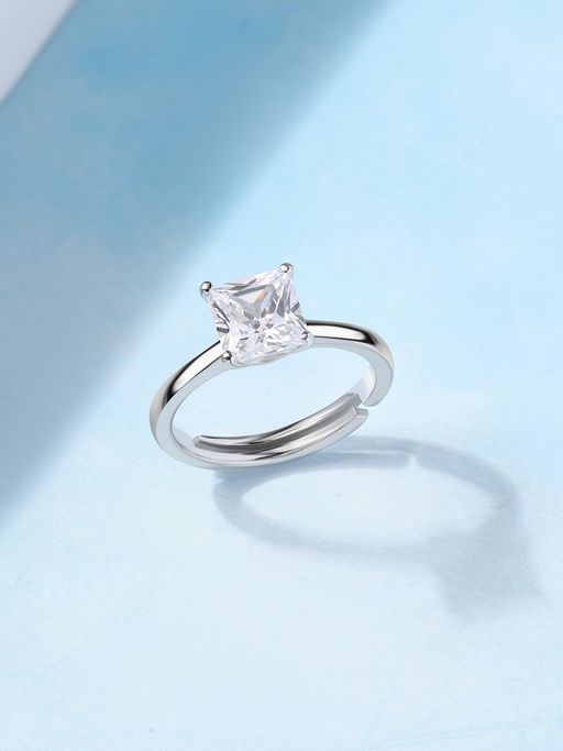 Ornate Jewels 925 Silver American Diamond Crystal Clarity Adjustable Ring for Women & Girls