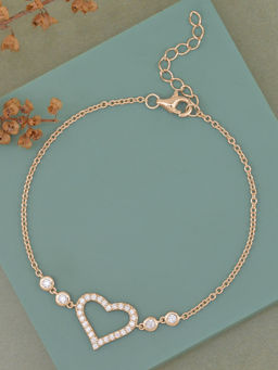 Ornate Jewels - 925 Silver 2 Micron 18K Gold Plated CZ Charmed in Love Bracelet (Adjustable)