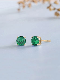 Ornate Jewels - 925 Silver 18K Gold Plated 1 Carat Green Emerald Stud Earrings