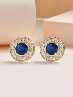 Ornate Jewels - 925 Silver 18K Gold Plated Blue Sapphire Sparkle Stud Earrings