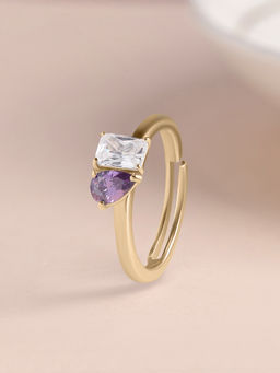 Ornate Jewels - 925 Silver 18K Gold Plated Purple Amethyst Toi Et Moi Adjustable Ring (Adjustable)