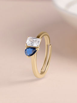Ornate Jewels - 925 Silver 18K Gold Plated Blue Sapphire Toi Et Moi Adjustable Ring (Adjustable)